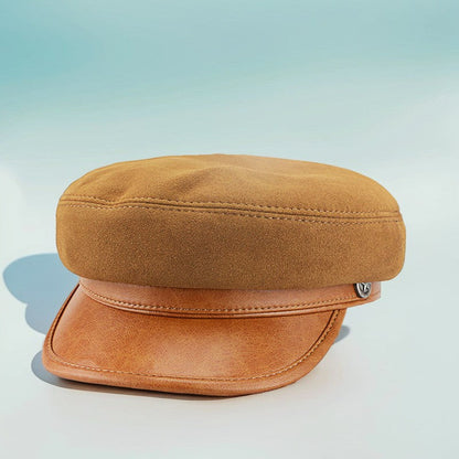 Suede Leather Vintage Peaked Cap