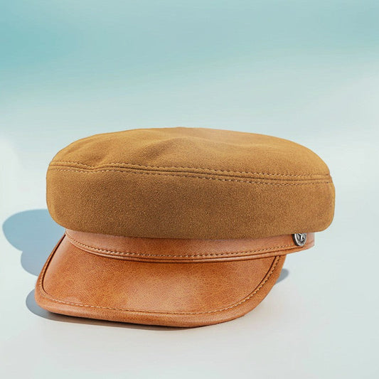 Suede Leather Vintage Peaked Cap