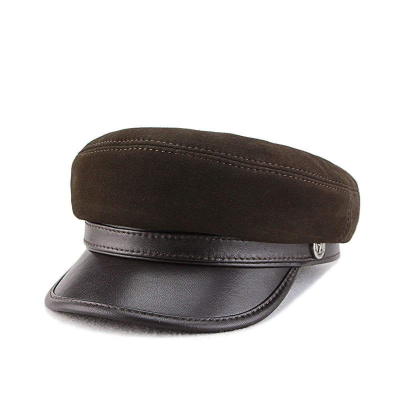 Suede Leather Vintage Peaked Cap