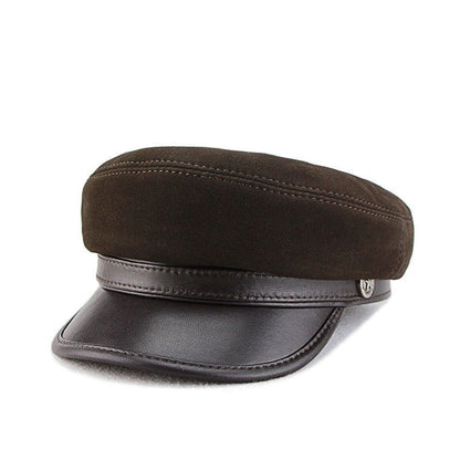 Suede Leather Vintage Peaked Cap
