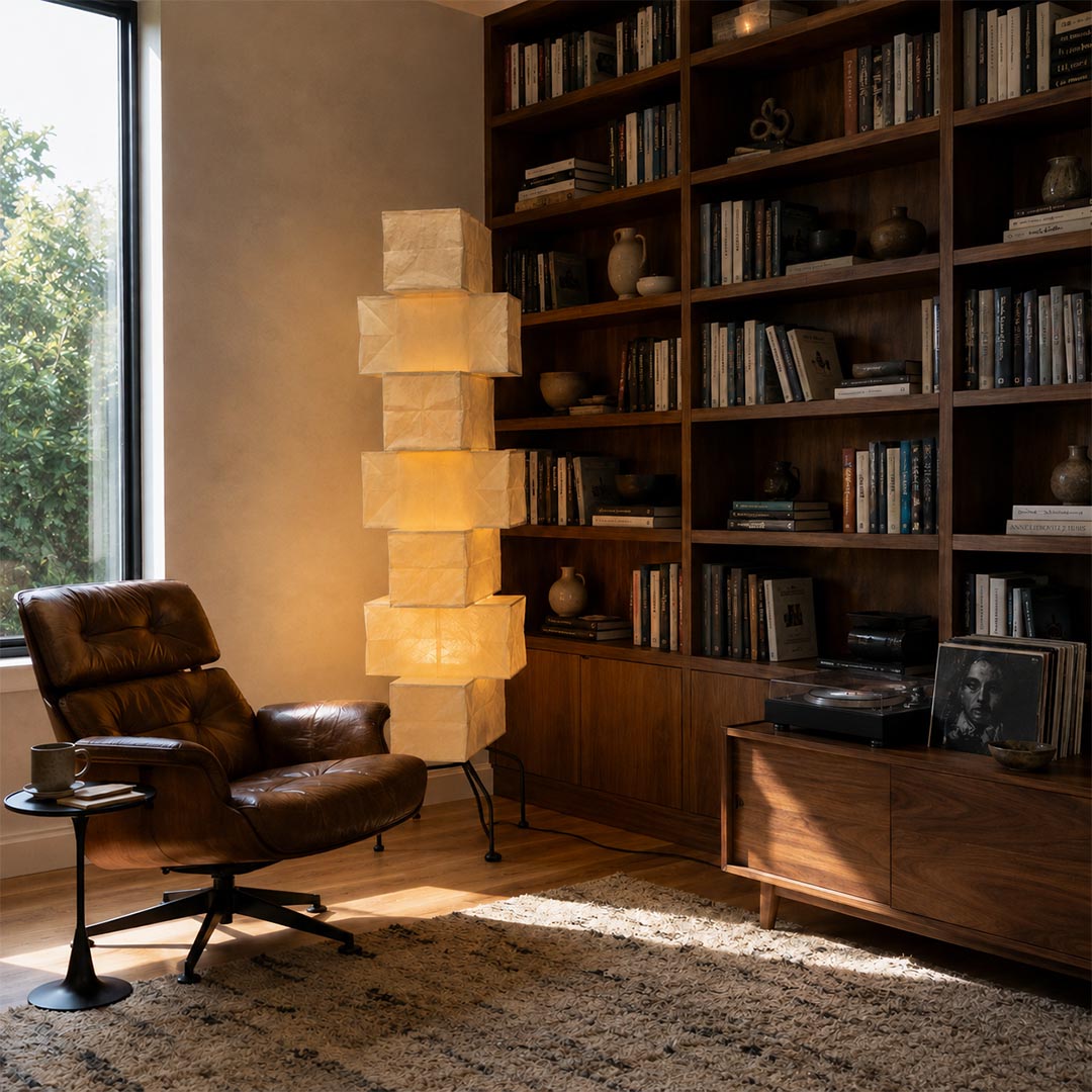 Akari UF4-L10 Washi Paper Stacked Tower Floor Lamp