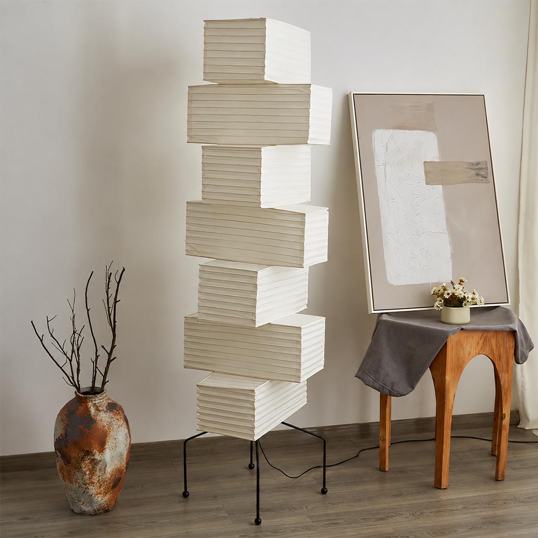 Akari UF4-L10 Washi Paper Stacked Tower Floor Lamp