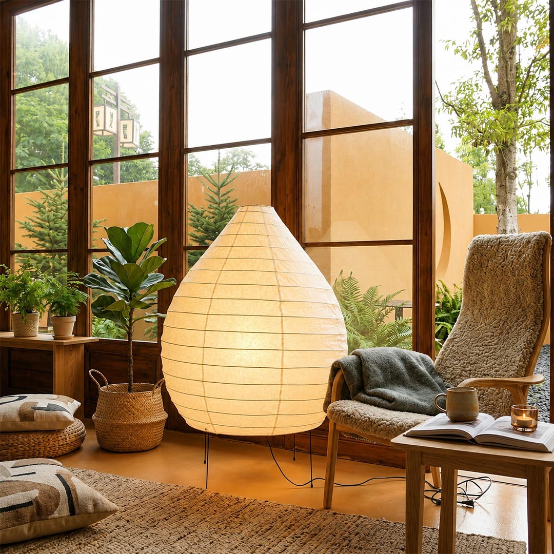 Akari 23N Washi Paper Pear-Shape Sculptural Floor Lamp