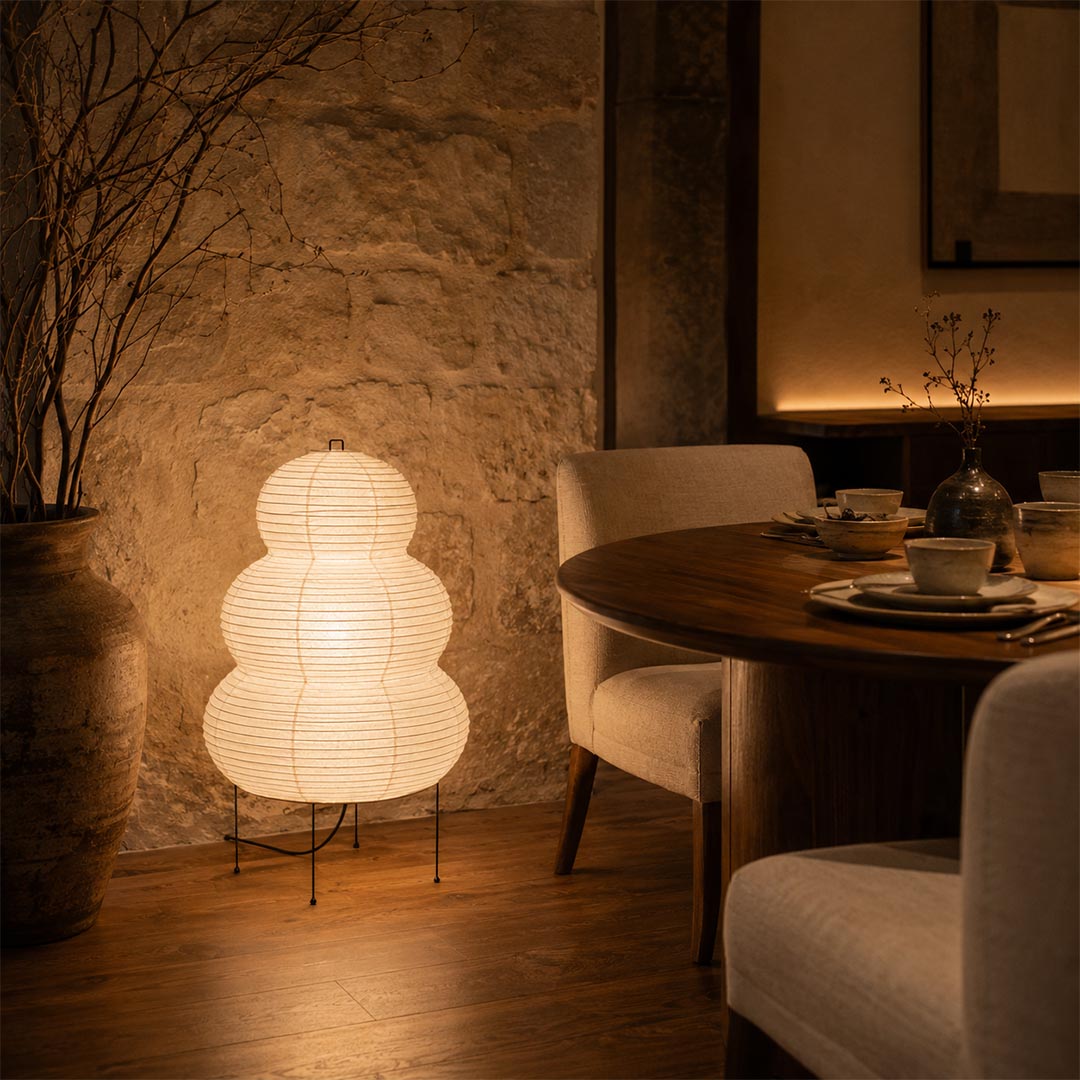 Akari 25N Washi Paper Three-Tiered Floor Table Light
