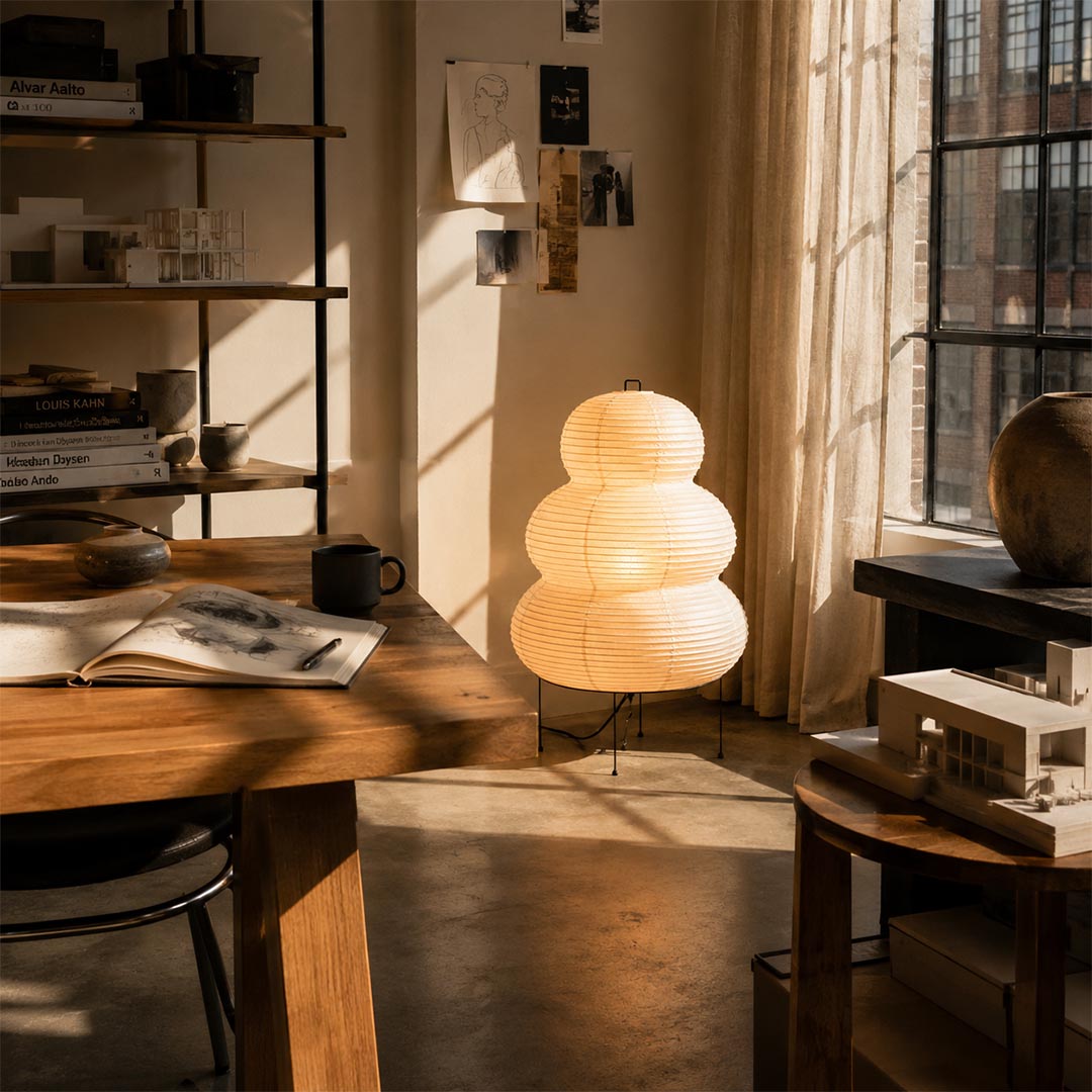 Akari 25N Washi Paper Three-Tiered Floor Table Light