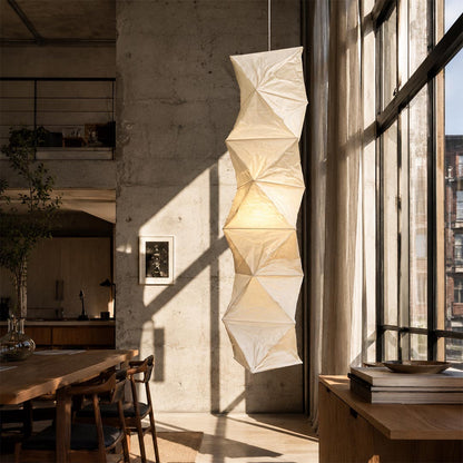 Akari L8 Washi Paper Accordion Pleated Tall Pendant Light