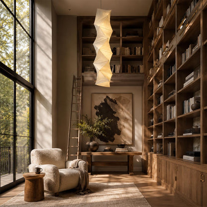 Akari L8 Washi Paper Accordion Pleated Tall Pendant Light