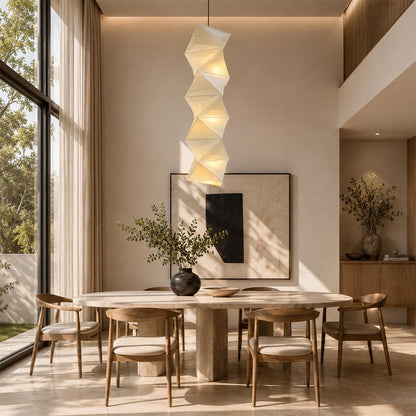 Akari L8 Washi Paper Accordion Pleated Tall Pendant Light