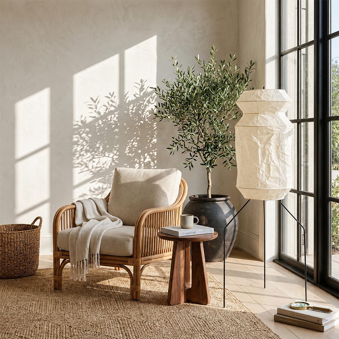 Akari UF3-L6 Slim Crinkled Washi Paper Tall Floor Lamp