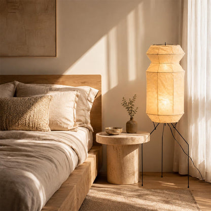 Akari UF3-L6 Slim Crinkled Washi Paper Tall Floor Lamp